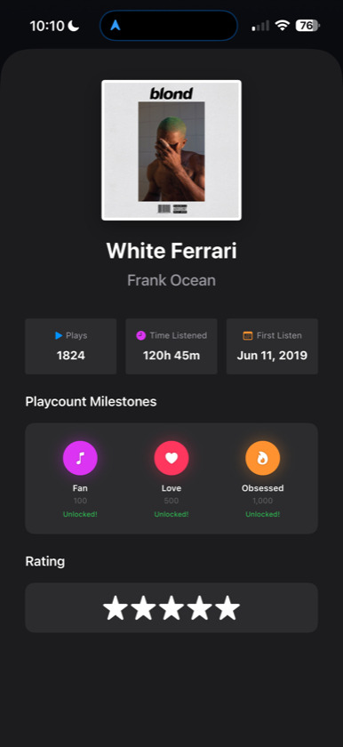 Played song detail screenshot